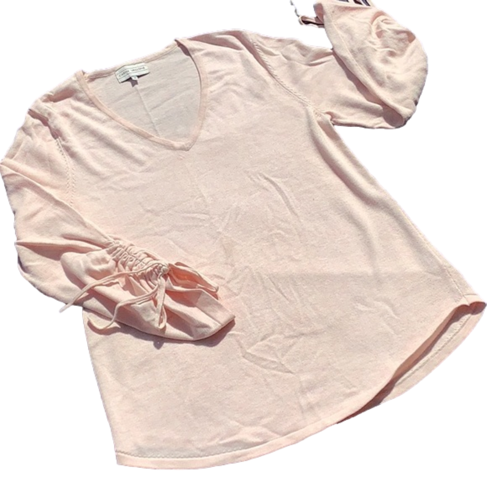 Caryn Vallone 100% Cotton Pale Pink Long Sleeve V Neck sweater Womans Sz…